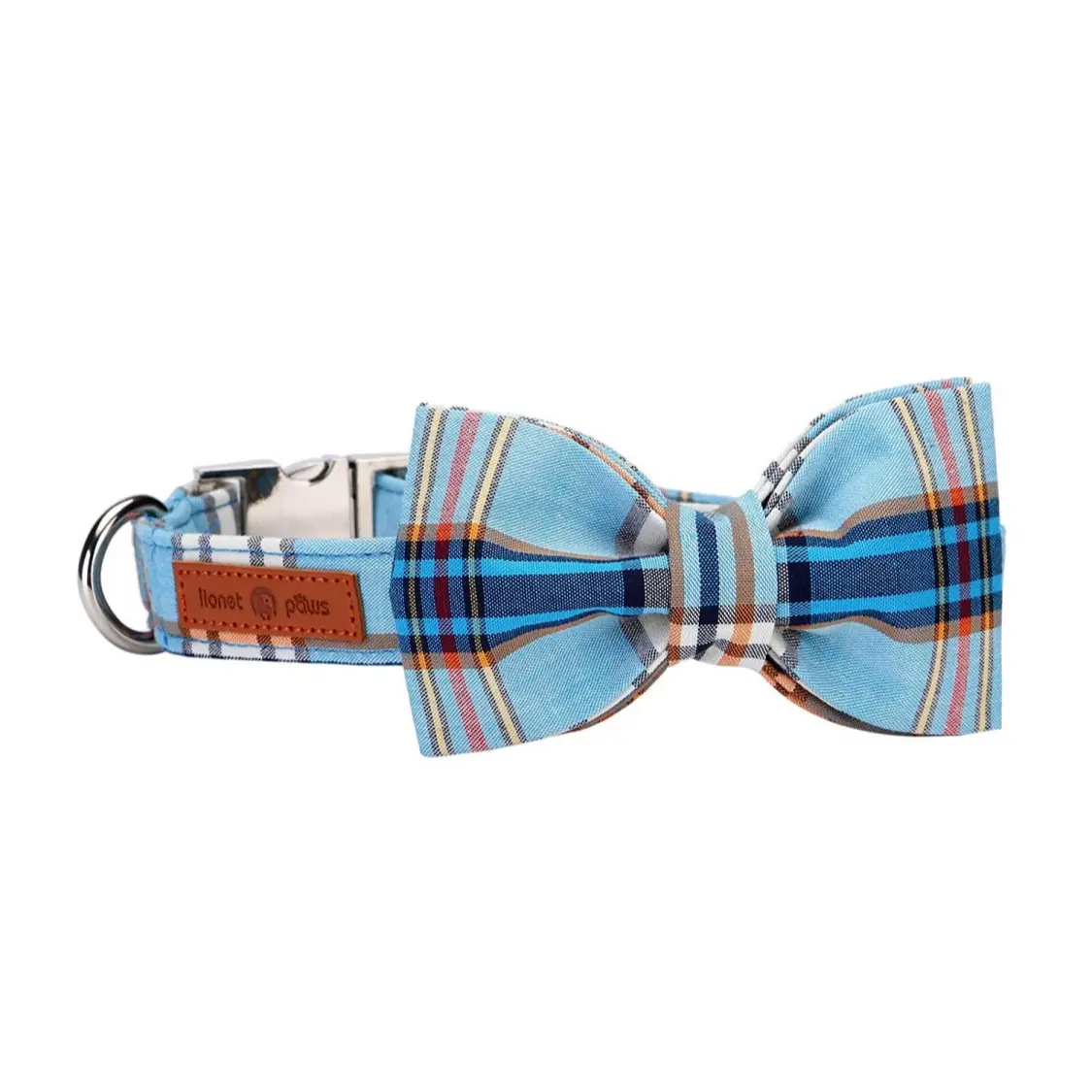 Lionet Paws Pink & White Plaid Cotton Dog Collar - Detachable Bow Tie, Adjustable Collars, 1-piece, Universal Fit, Non-Customized, Chew Resistant, Hand Wash Only, Comfortable Accessory for Dogs, One-Piece