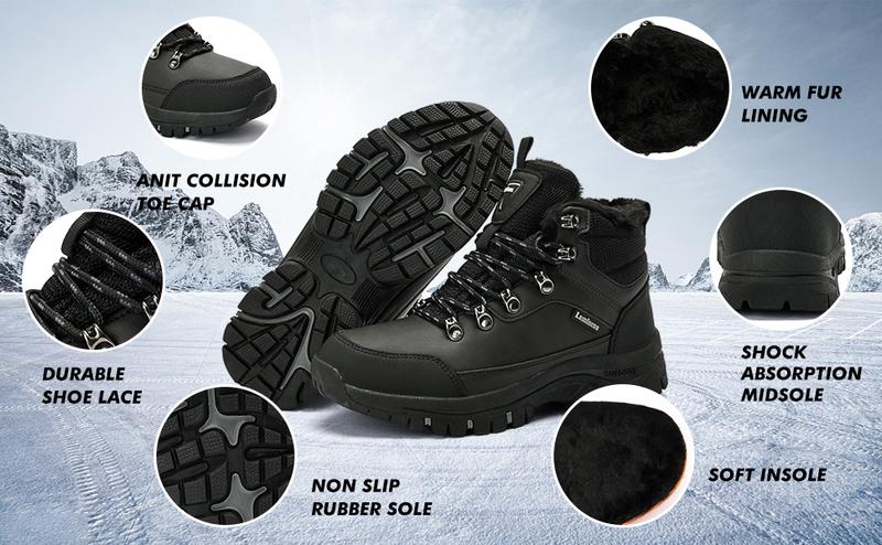 Mens Snow Boots Water Resistant Hiking Boots for Men Non-slip Winter Outdoor Warm Comfort Camping Backpacking Shoe