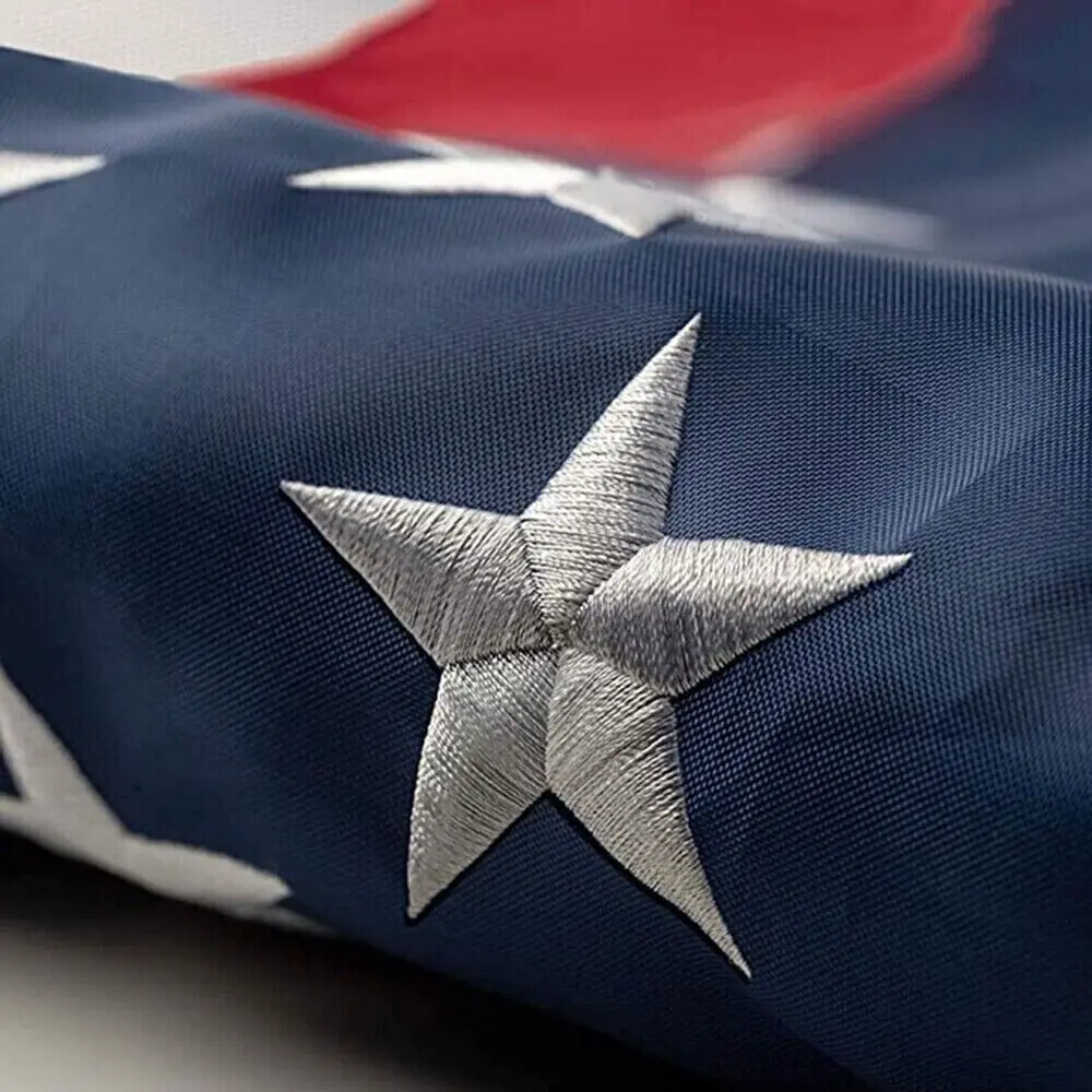 QLASH Embroidered American Flag Heavy-Duty Outdoor US Flag - Embroidered Stars, Stitched Stripes, Brass Grommets - Durable Patriotic Banner for Fourth of July, Independence Day, Veterans Day, Home and Garden Decor