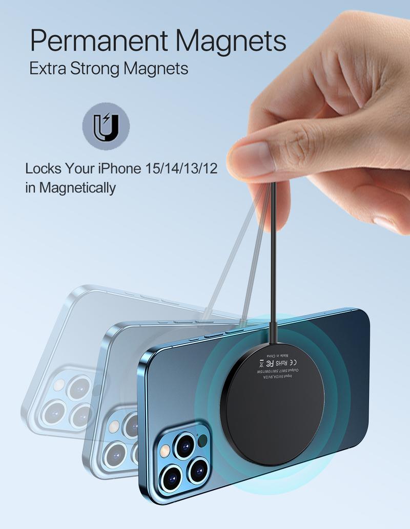 Magnetic Wireless Charger, 15W Fast Magnetic Charger for iPhone 15/14/13/12 Series and AirPods 3/2/Pro, Mag-Safe iPhone Wireless Charging Pad with Magnetic Sticker Included Ideal as Gifts Magnetic Wireless Charger, 15W Fast Magnetic Charger for iPhone 15/14/13/12 Series and AirPods 3/2/Pro, Mag-Safe iPhone Wireless Charging Pad with Magnetic Sticker Included Ideal as Gifts