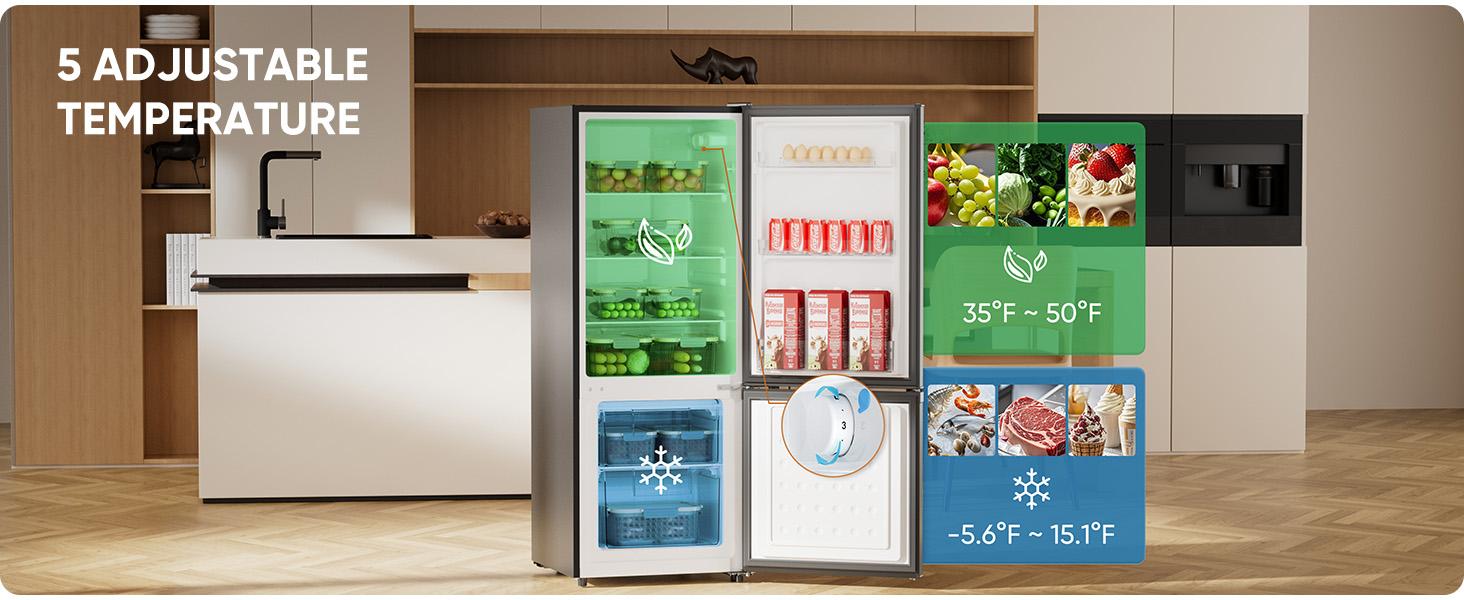 Upstreman mini fridges 7.1 Cu.Ft Energy-efficient Bottom Freezer Refrigerator with Adjustable Thermostat & Double Door Design for Apartment Kitchen Dorm BM71