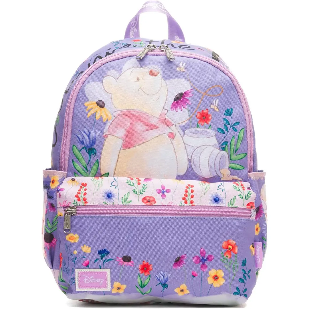WondaPop Disney Winnie the Pooh Cute Casual Printed Stylish Nylon Mini Daypack - Floating in Blue, with Flowers & Honey Pots, 13"h x 9.5"w x 4.5"d, Model a25285, Backpack Cute, Casual Printed Backpack