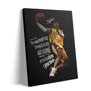 Kobe Bryant Canvas Wall Art Decor - 8X10 inch Inspirational Dunk, Lakers No. 24 Basketball Poster, Black Background Canvas Print for Home Office or Sports Room Decoration