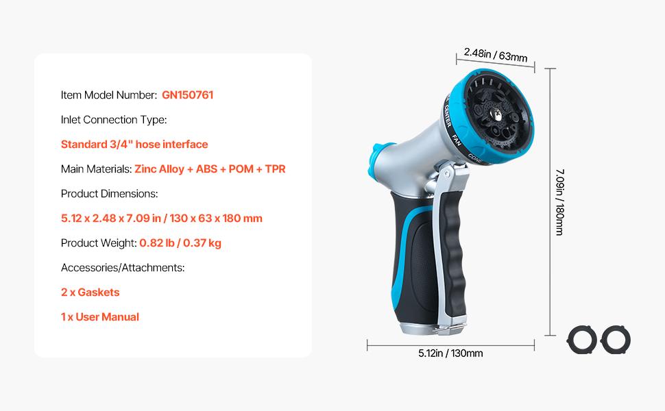 VEVOR Hose Nozzle 10 Spray Patterns Garden Hose Nozzle Sprayer for Watering & Washing Outdoor Tools