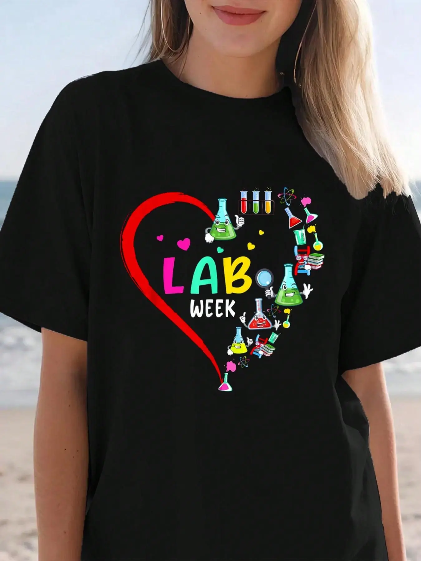 Women's 100% Cotton Classic Crew Neck Short-Sleeve Tshirt - Lab Week 2022 Laboratory Tech Essential Tee, Breathable Fabric, Lightweight, Soft, Comfortable
