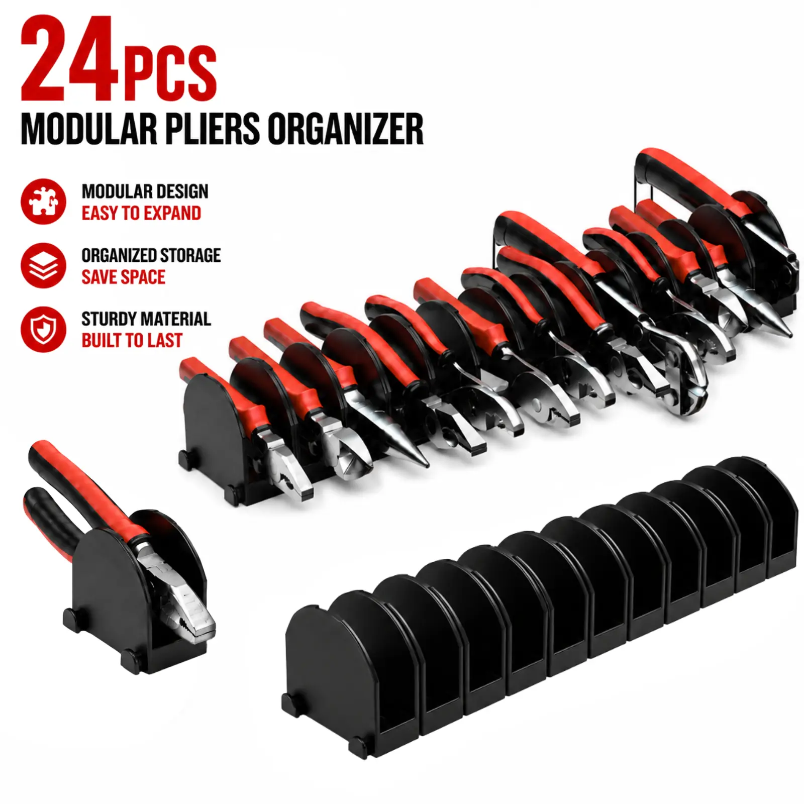24 pcs Plier Organizers for Toolbox & Tool Drawer, Modular Design Plier Holders, Modular Toolbox Organizer System for Professional and DIY Mechanics