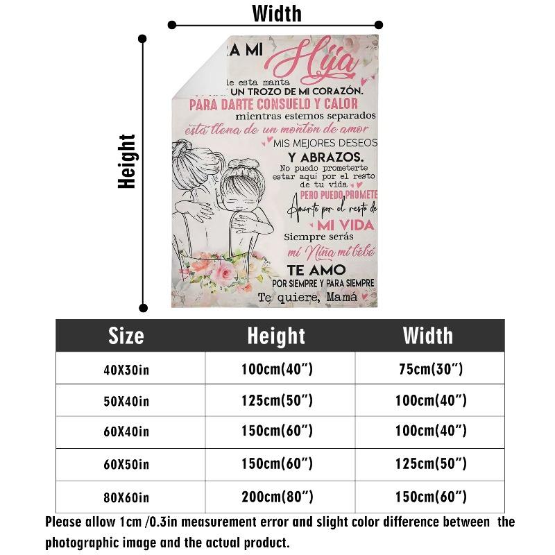 Soft & Comfortable Flannel Blanket with Heartfelt Spanish 'Para Mi Hija' Message for Daughters Family-Oriented Souls Cozy Bonding Nights Bedroom Decor Unique Gift for Moms Express Unconditional Love Sentimental Affection