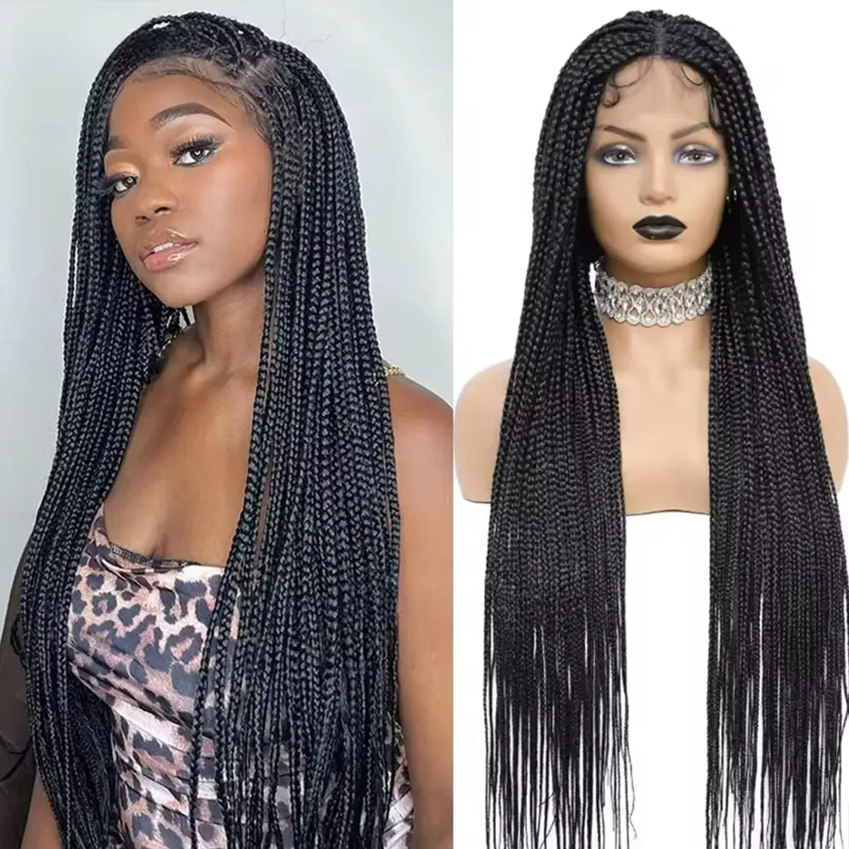 36Inch Synthetic Long Box Braided Wig Full Lace Straight Cornrow Braiding Wig Burgundy Knotless Cornrow Braid Wig With Baby Hair