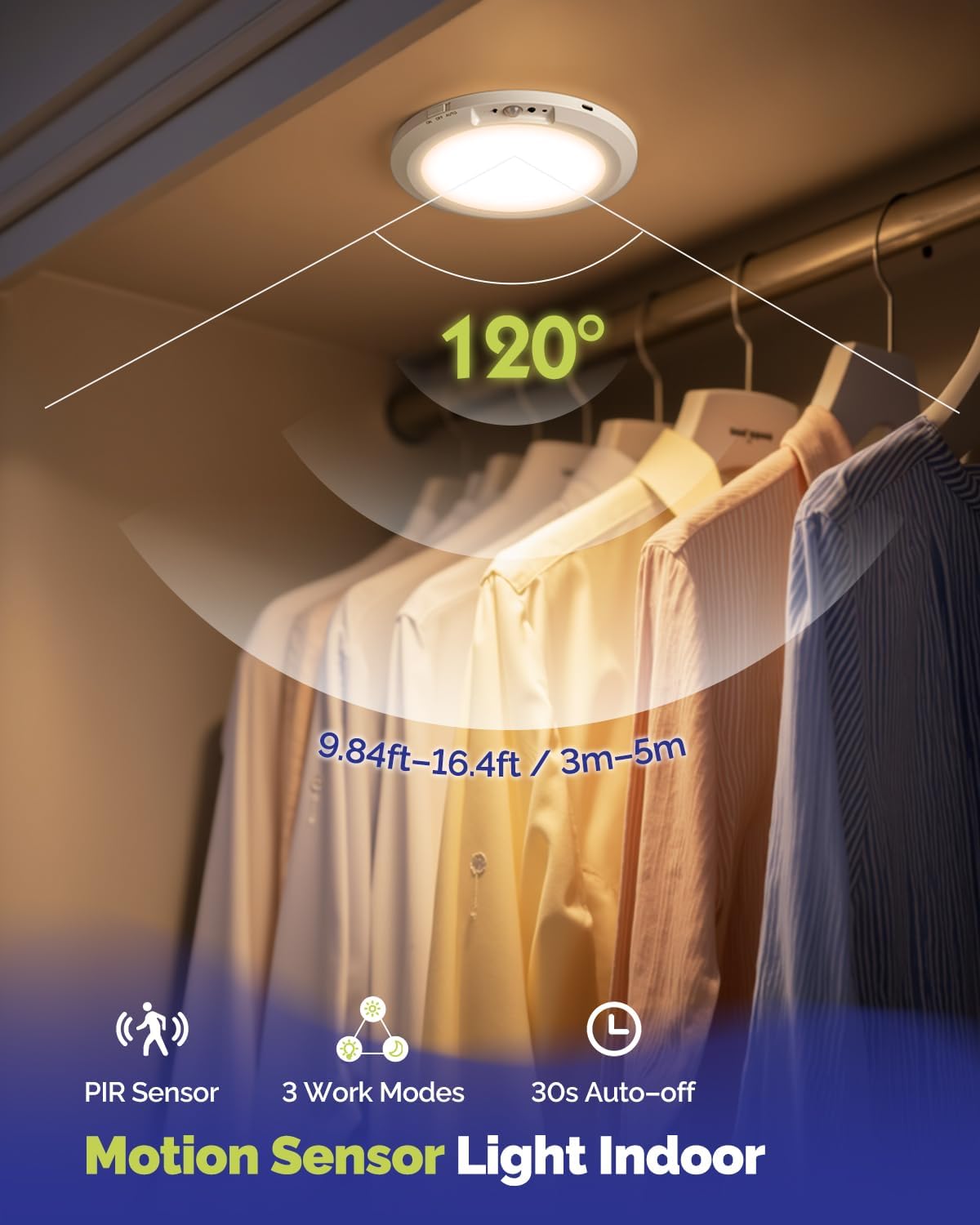 4/1Pcs Rechargeable Motion Sensor Ceiling Light with Remote, Magnetic Wireless Battery Operated LED Ceiling Lights, 3 Color Modes 3000K 4500K 6000K, USB Type-C Rechargeable, Plug-Free Lighting for Closet, Pantry, Hallway, Shower, Garage