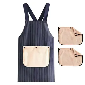 Cross Back Kitchen Apron with Pockets & Snap-Includes 2 Replaceable Towels,On Towel,Waterproof Lightweight Cooking Apron for Women & Men – No-Tie Design