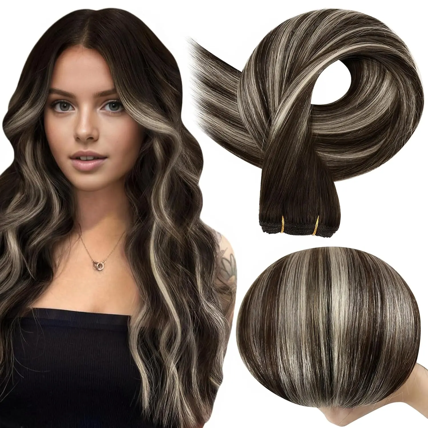 #T2/60/2 Dark Brown with Platinum Blonde Highlig