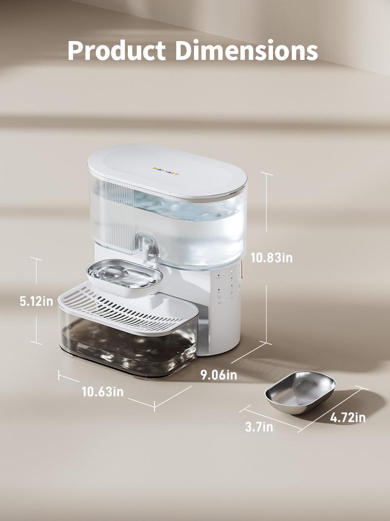 Wireless cat water fountain without filter cartridge, waste water separation function, MAKTART stainless steel bowl, 3000 mAh battery, 3.5 L water dispenser for cats and dogs, white