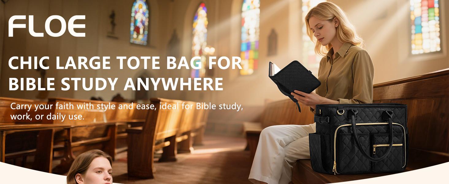Floe Bible Cover Case Large Tote Bag for Women w/Shoulder Strap, Easter Christian Gifts for Women
