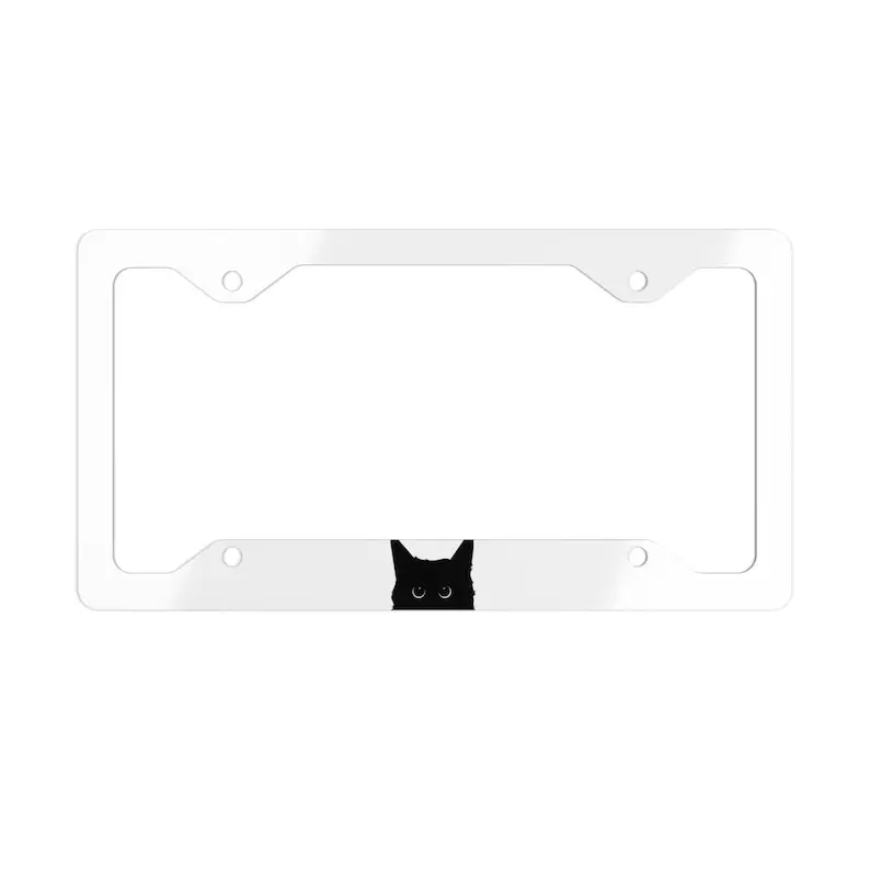 Ultra Slim Peeking Cat License Plate - Metal Front Vanity Plate for Cars, Minimalist Cat Silhouette, Cute Car Accessory, Gift for Cat Lovers