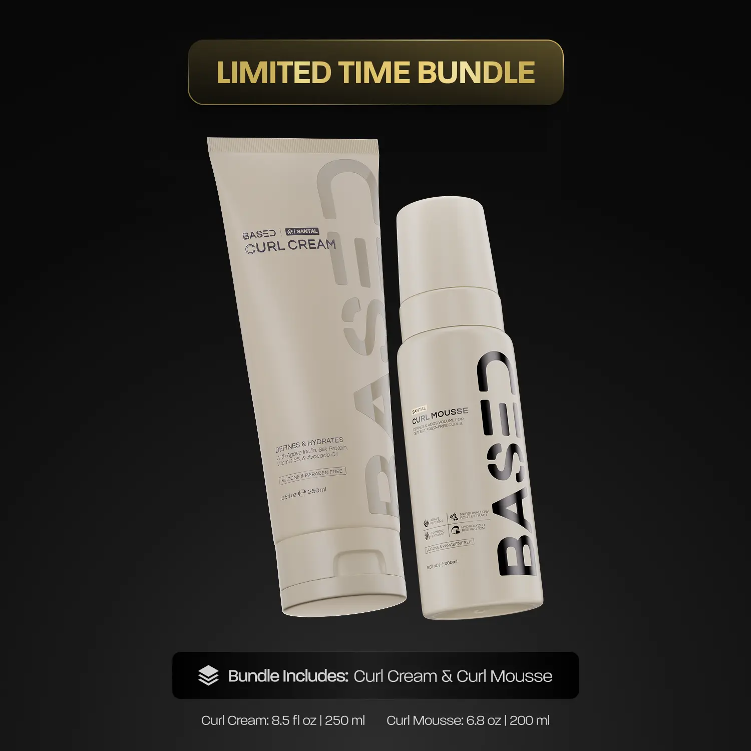 BASED Definition & Volume Duo | Curl Mousse & Curl Cream Bundle | For Defined, Voluminous, Frizz-Free Curls | Science-Backed Ingredients