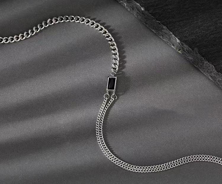 S925 Trendy Synthetic Obisidian Necklace, Stylish and Elegant Chain Jewelry for Women & Men's, Hip Hop Style Unisex Female Birthday Valentine's Day Gift, Dialy Wear and Party Jewelry