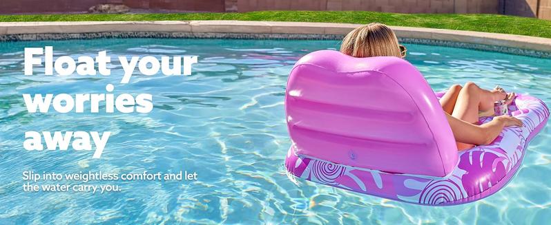 Inflatable Pool Floats Lounger Adult, Pool Float Lounge Raft Floaties Water Floating Recliner Chair with Cup Holders Foot Rest Swimming Floaty Father's Day Gifts / Electric Air Pump