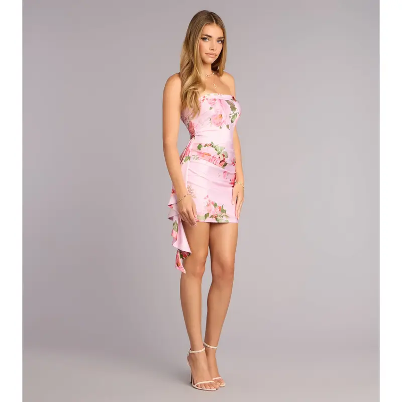 knee length dresses for ladies Charmer Floral Embellished Mini Dress Pink