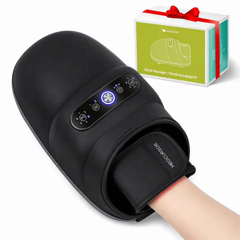 Medcursor Cordless Hand Massager - USB Rechargeable Massagers with Heat, Air Compression, Acupressure, 6 Modes, Adjustable Relaxing for Sensitive Skin, Relaxation Aid, Unique Gifts for Man, Self Love, Mens Gifts