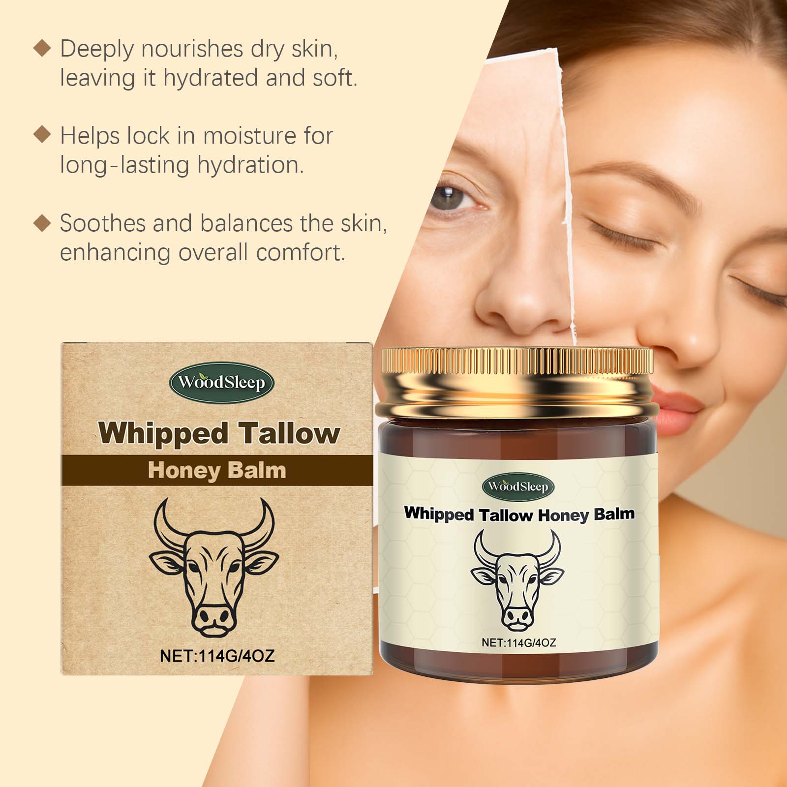 3-Piece set Whipped Tallow Honey Balm - 12 Oz,Moisturizing Cream for Soft, Smooth Skin - Handmade All-Natural Moisturizer-Handmade ChristmasSpecial Offer Package Body Care Gentle