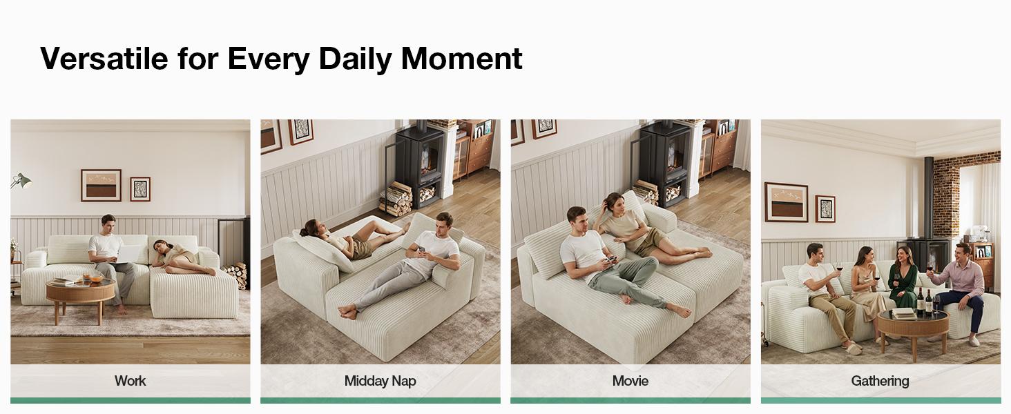 【2 Packages Shipping] L-Shape Plush Corduroy Velvet Modern Sofa with Deep Seat, Upholstered Couches for Living Room & Bedroom, No Assembly Required