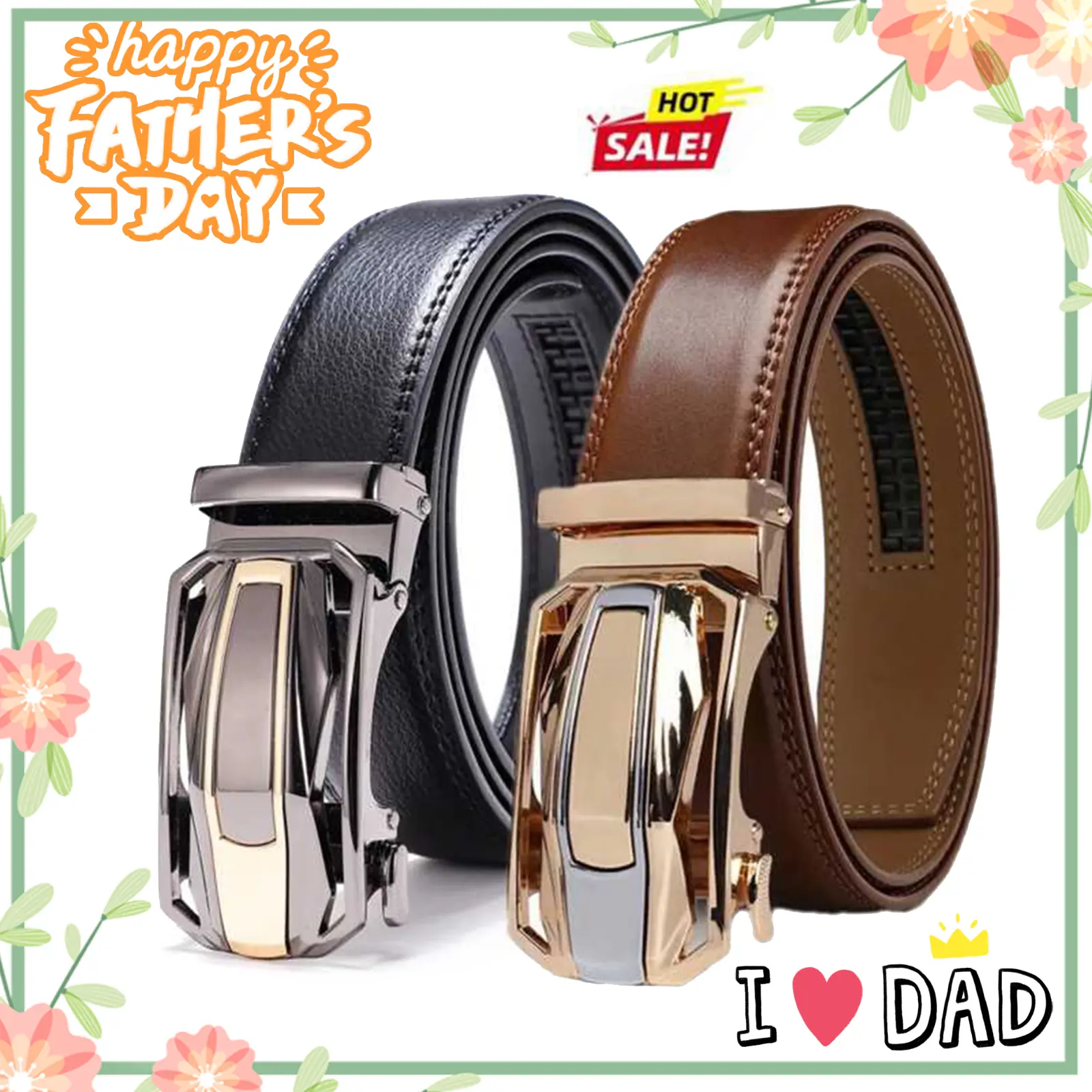 2pcs Men'S Ratchet Leather Belt Set - Sliding Belt Adjustable For Gift Mens Dress Fashion Belts1 3/ 8", Christmas Gift Ideal Men'S Belt Accessory,clothes for back to school,first day of school outfits