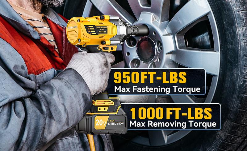 1000FT-LBS (1300N.m) Cordless 1/2" Impact Wrench with 1*Battery Compatible with Makita, Brushless Impact Gun with 6 Sockets, 2100RPM for Car & Truck