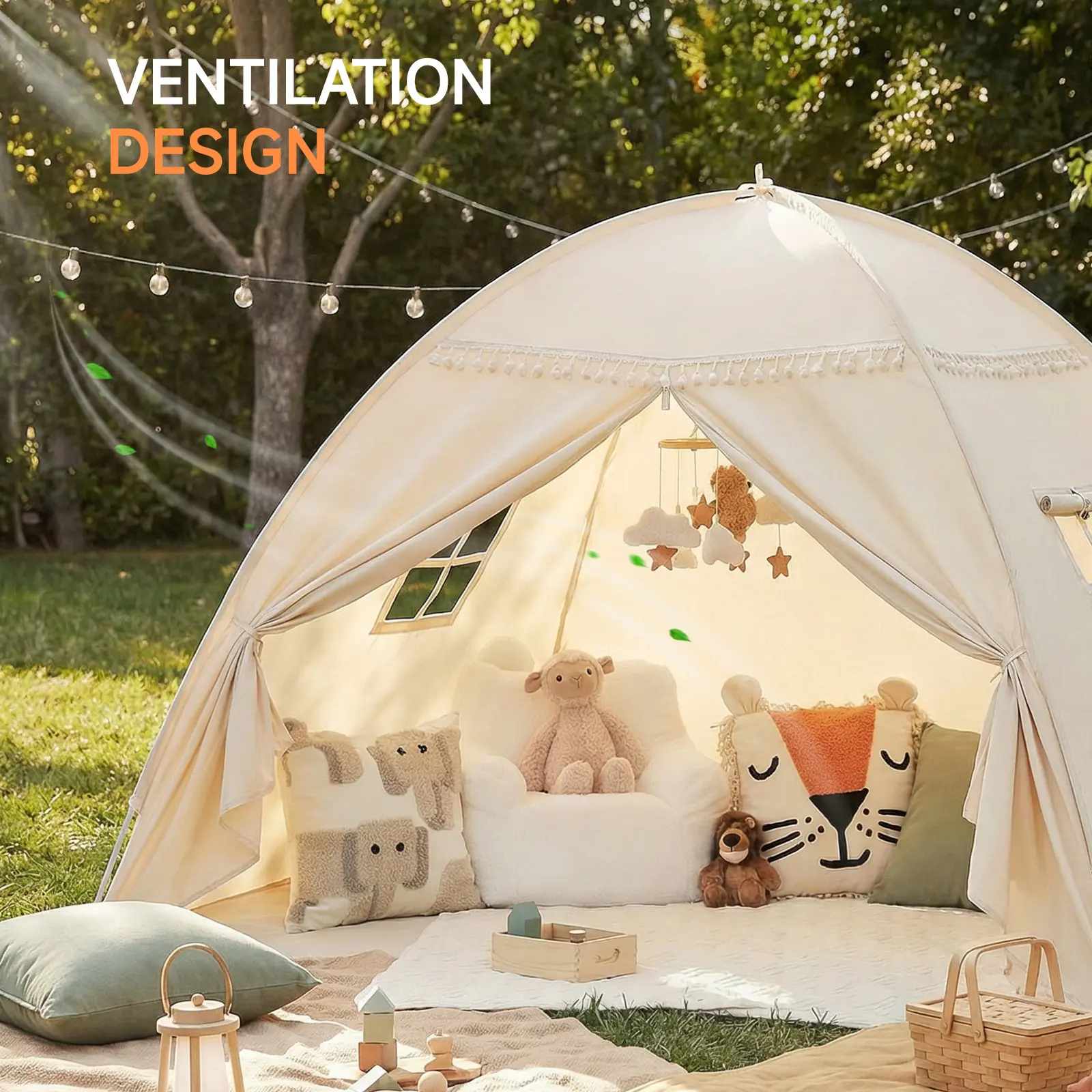 Jungledove Boho Play Tent, Sand Beige Fringe Indoor Playhouse for Floor, Portable Foldable Privacy Cave, Aesthetic Decor Tent for Reading Relaxing Hangout