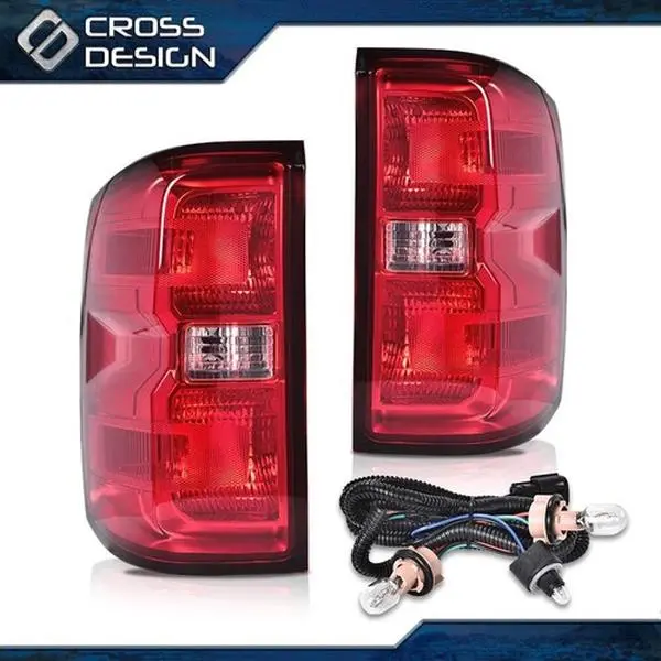 CROSSDESIGN Automotive Rear Taillight Lamps - Vehicle Accessories, Fit 2014-2019 Chevy Silverado 1500/2500/3500 w/ Wiring Harness, Compatible with GMC, Car Lighting
