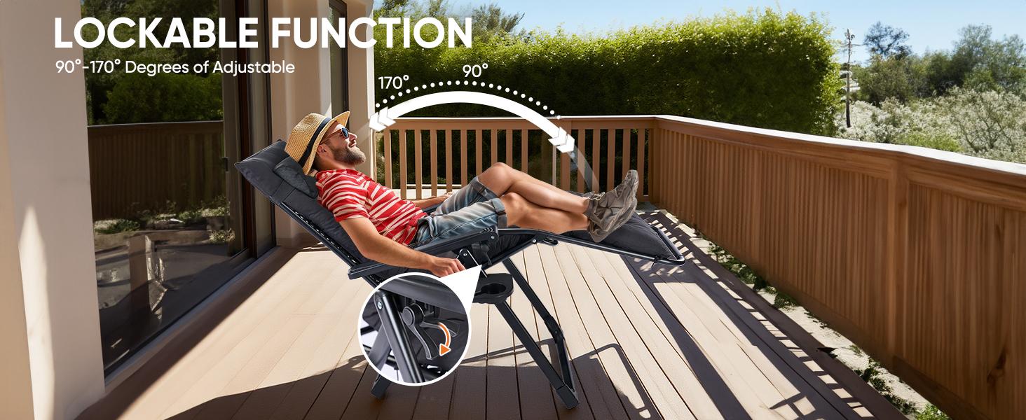 Zero Gravity Chair, Reclining Camping Lounge Chair, Reclining Patio Chairs with Cup Holder Trays and Removable Cushion, Folding Recliner for Indoor and Outdoor Zero Gravity Chair, Reclining Camping Lounge Chair, Reclining Patio Chairs with Cup Holder Trays and Removable Cushion, Folding Recliner for Indoor and Outdoor