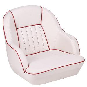 GARVEE Pontoon Boat Seats: Comfortable Captain's Bucket Design with Back Folding Feature, Stylish White & Red or White & Blue Options for an Enhanced Boat Cabin Seating Experience.