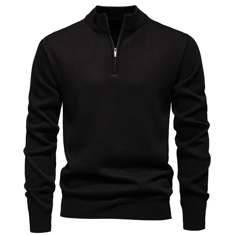 Men's fleece lined pullover sweaters, made of polyester fabric, feature a half zip neckline. These are casual and sporty sweaters, suitable for daily wear in spring, autumn and winter.