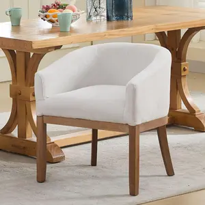Barrel Chairs, Upholstered Dining Chair, Neutral Linen Fabric Side Chairs for Kitchen,Dining Room,Living Room,Farmhouse Round Barrel Chairs,Minimalist Accent Chairs Natural Wood Frame (Beige, 1PC)