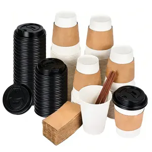 100 Pack 12 oz Disposable Coffee Cups with Lids and Sleeves, Sturdy Thick Paper & Leak-free Insulated to Go Paper Hot Coffee Cups with Sip Lids for Hot & Cold Beverage
