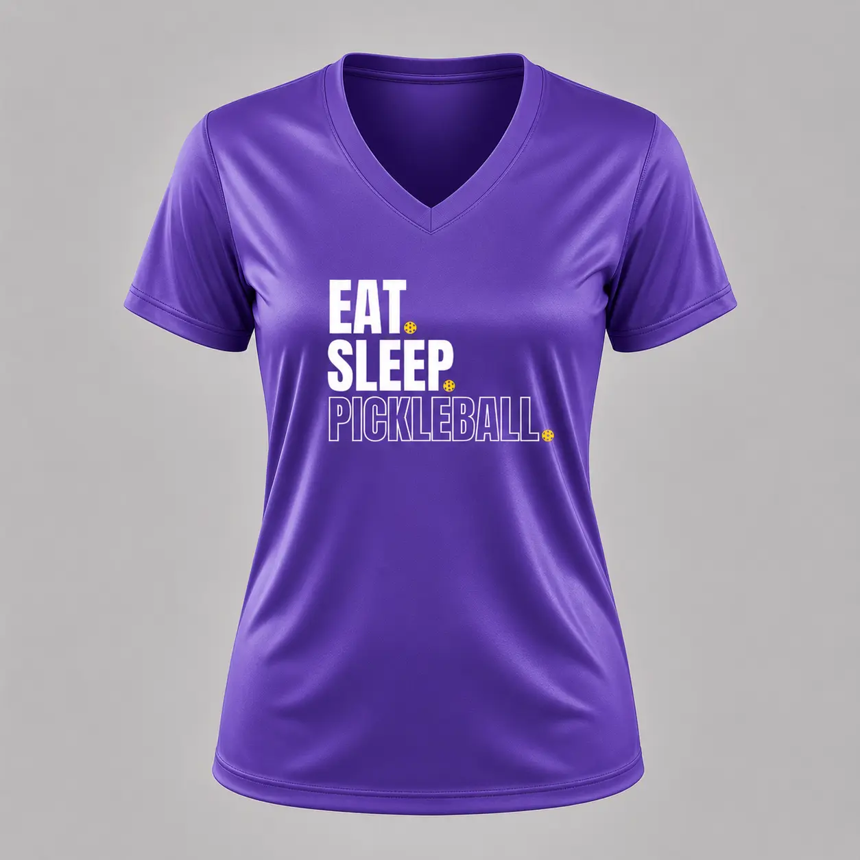 Women’s Eat Sleep Pickleball Performance V-Neck Shirt – Purple Athletic Tee