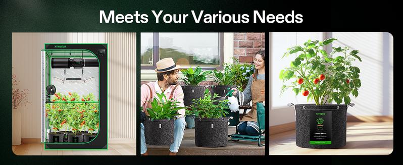 VIVOSUN 5-Pack Grow Bags, 500G Thick Nonwoven Fabric Pots with Strap Handles, Multi-Purpose Rings, for Low Stress Plant Training Fruits, Vegetables, and Flowers