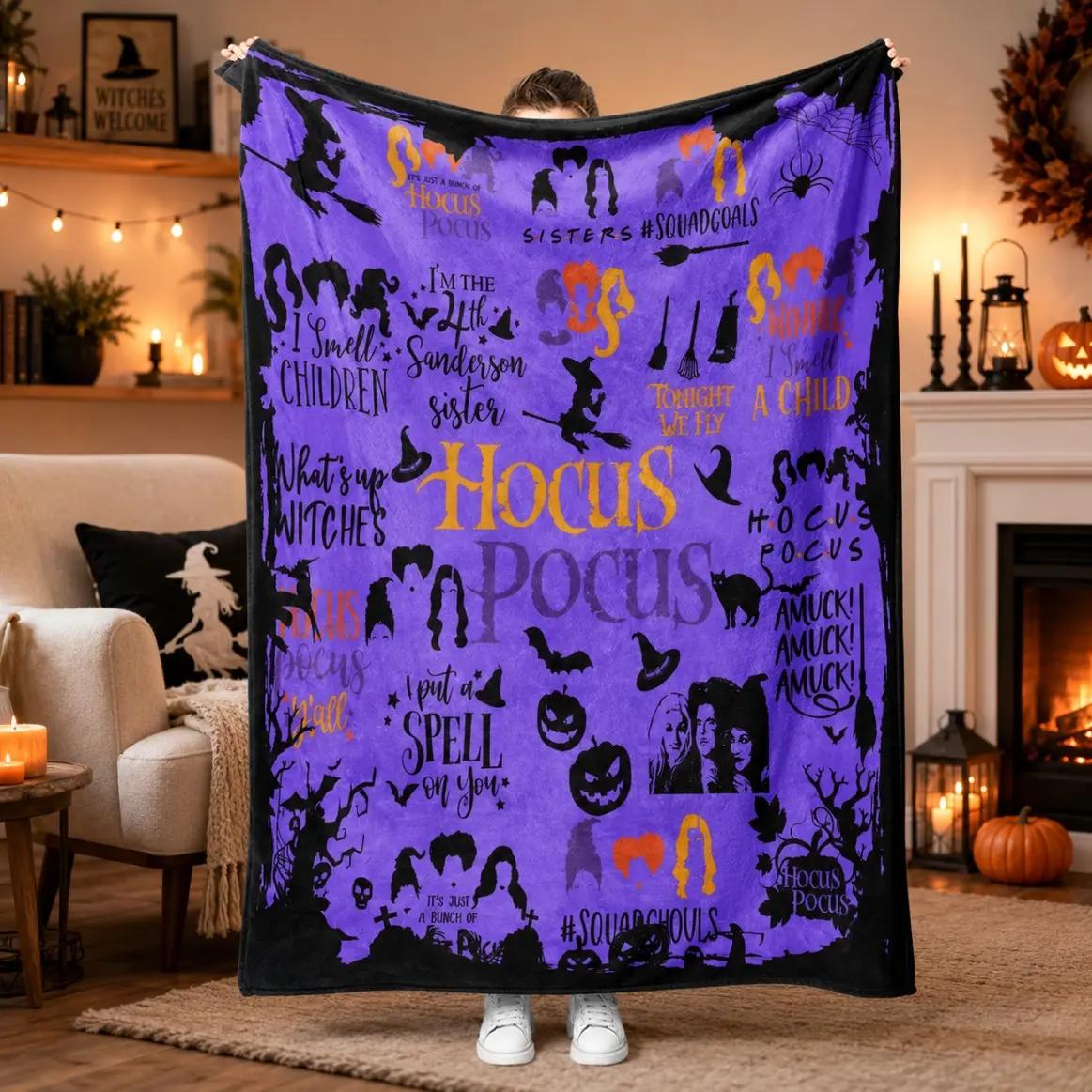 Witch Spell Flannel Throw Blanket - Wrinkle Resistant, Soft Lightweight Warm Cozy Plush, All Seasons Indoor Halloween Decorations for Adults, Bed & Sofa Use, Holiday Gift