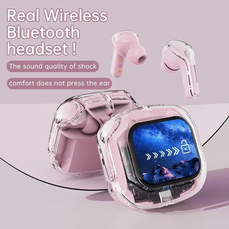 Wireless Bluetooth compatible earphones, smart touch color LCD screen, TWS earbuds, HIFI noise cancelling stereo earphones
