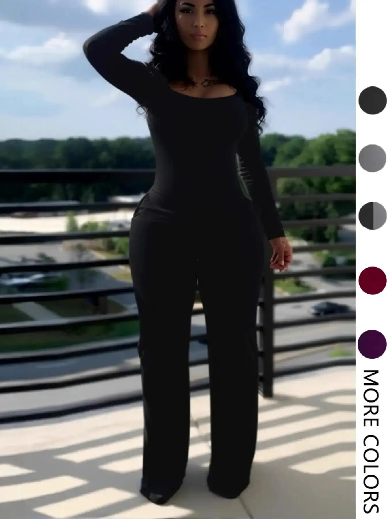 Women's Sexy Fitted Plain Basic Long Sleeve Elegant Fashion Knit Jumpsuit, Fitted Shape, Womenswear, Fall & Winter Fashion, Low Neck Pocket Design, European Style, Casual Wear, Party Club Jumpsuit