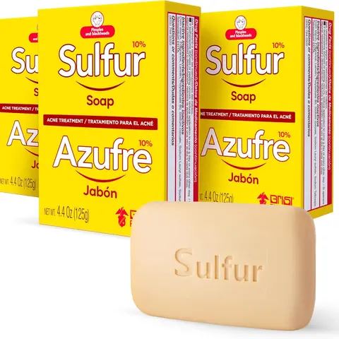 3-PACK: Azufre Sulfur Soap with Lanolin for Acne Pimples & Oily Skin 100g Facial Cleanser Antiseborrheic Treatment