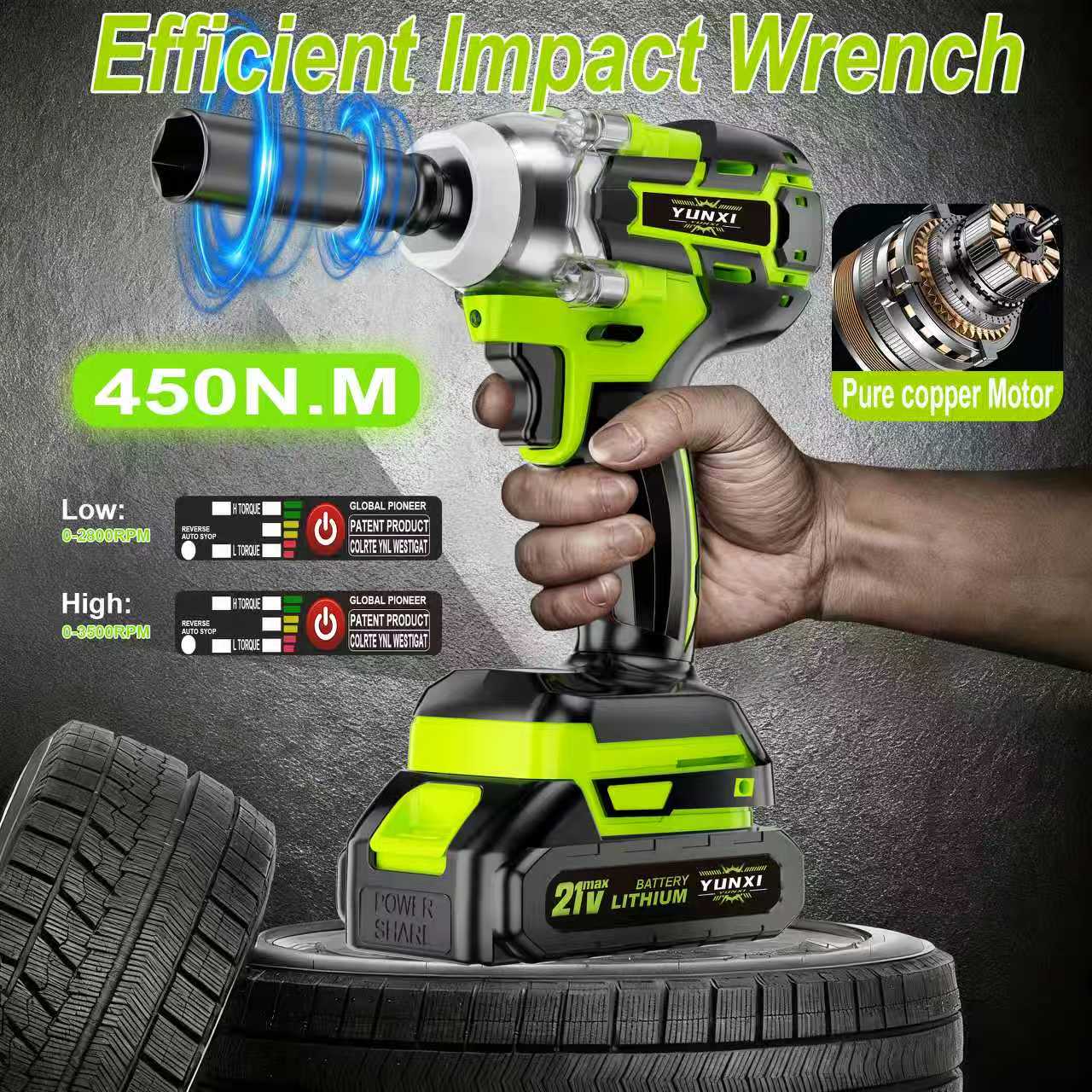 21V Brushless Cordless Impact Wrench - 1/2 in Drive, 450N.m High Torque, 3500RPM Power Tool, 4.0Ah Battery, Charger & Socket Kit, Cordless Brushless Tool for Car Tire Repairs, Ideal Gift for Men, Cordless Brushless Tools, Power Tools