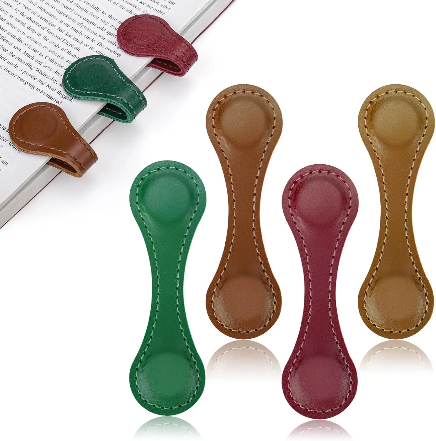 4PCS Magnetic Bookmarks, Leather Magnetic Bookmarks for Women, Double-Sided Magnetic Book Mark Clip Gift for Book Lover Readers Men Women Teachers