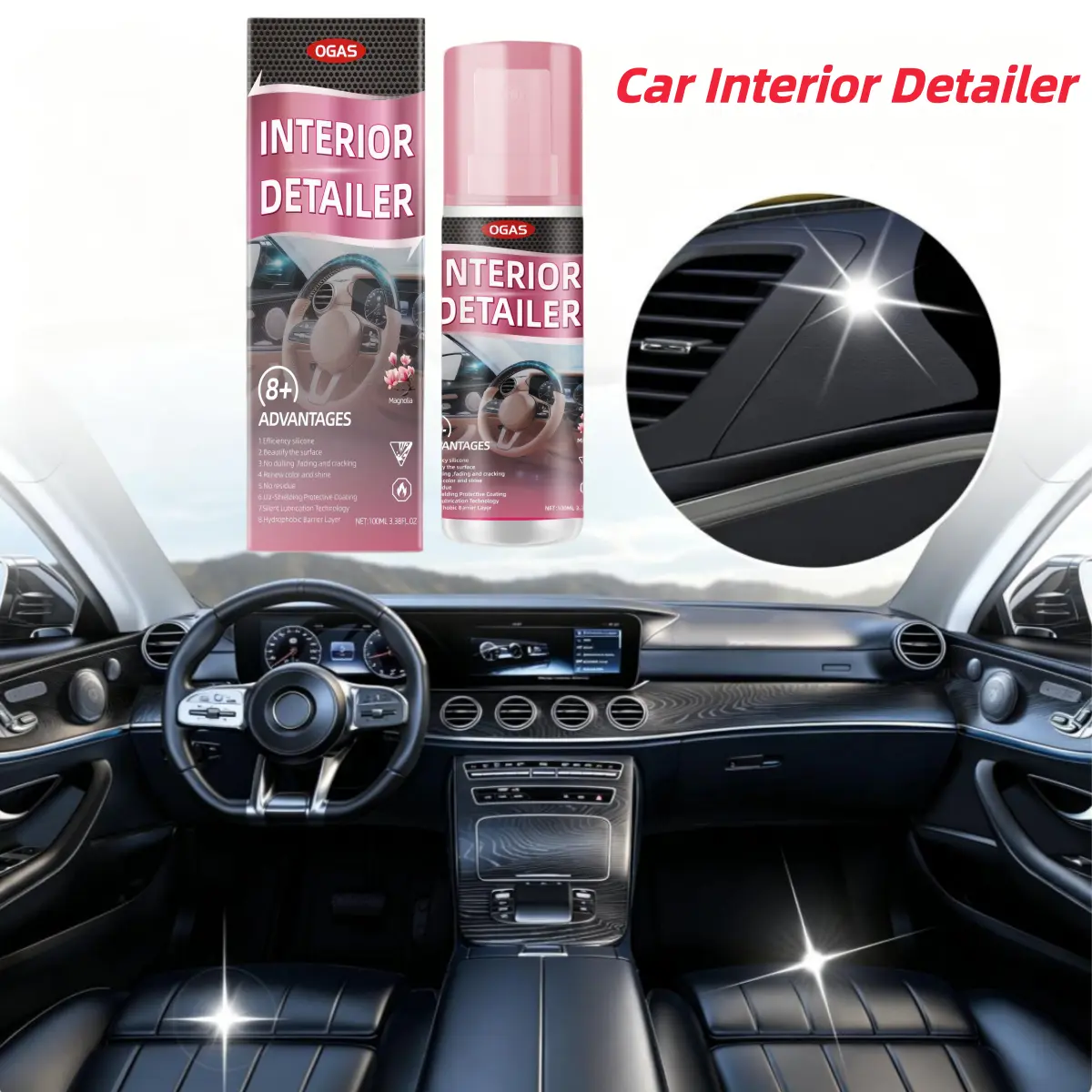 【1/2Pack Car Interior Detailer and Protectant with UV Protection】Car Interior Maintenance & Cleaning, Non-Greasy, Satin Finish for Leather Car Seats, Vinyl, Rubber, and Plastic, Dashboards, Trim In Cars, Trucks & Suvs - 100ml