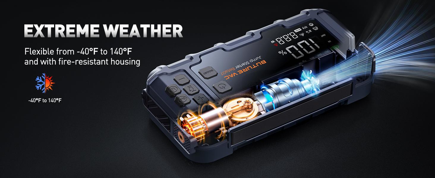 Buture 10-in-1 Portable Car Battery ultra-safe Jump Starter with Air Compressor 8000A 160PSI 45W Charger, Jump Starter Jump Box (All Gas 14L Diesel), Car Battery Jumper Starter Portable Jumper Cables, Gloves, Lights,Christmas,gift