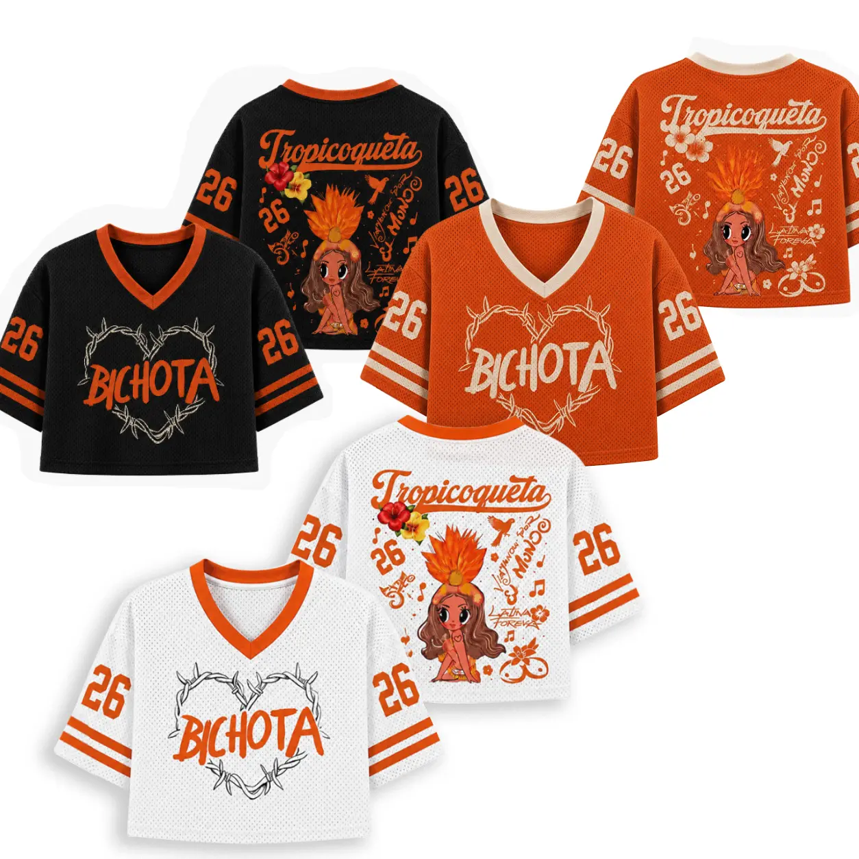 Tropicoqueta Girl Doll Crop Top Baseball Jersey, Viajando Por El Mundo Tropitour Graphic Shirt, Latin Music Fan Sport Apparel Gift