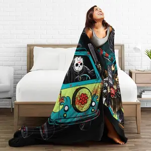 Funny Blanket Halloween Throw Blanket Horror Movie Blanket for Living Room Bedroom Dormitory Sofa Car horror  blanket soft comfortable