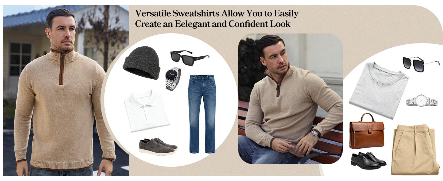 Zaitun Autumn Winter Men's Quarter Zip Sweater Slim Fit Lightweight High Neck Pullover Casual Boston Wool Classic Polyester Long Sleeve Mens Shirt Elegant Knitted Collar Sweater Navy Blue