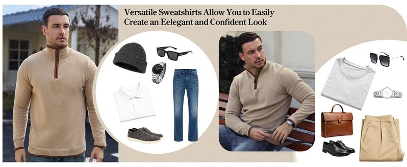 Zaitun Autumn Winter Men's Quarter Zip Sweater Slim Fit Lightweight High Neck Pullover Casual Boston Wool Classic Polyester Long Sleeve Mens Shirt Elegant Knitted Collar Sweater Navy Blue