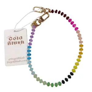 Gold Blush Rainbow Beaded Bag Chain- Colorful Purse Charm Strap (14" or 18")