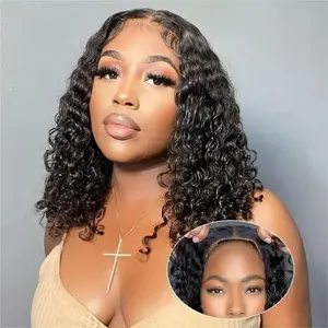 Glueless Wigs Deep Wave Bob Wigs Human Hair Pre Plucked Hairline  5x5 HD Lace Closure Wigs Deep Curly Human Hair Wigs for Black Women  Ready to Wear and Go Wig 200% Density